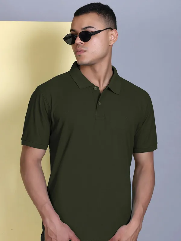 Green_Polyester_Solid_T-Shirt_For_Men
