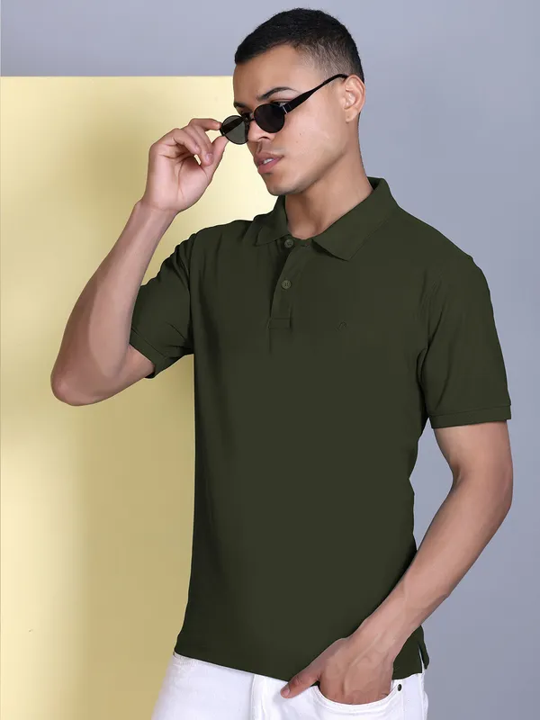 Green_Polyester_Solid_T-Shirt_For_Men