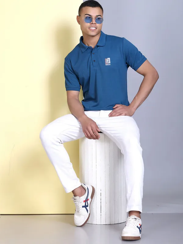 Blue_Polyester_Solid_T-Shirt_For_Men