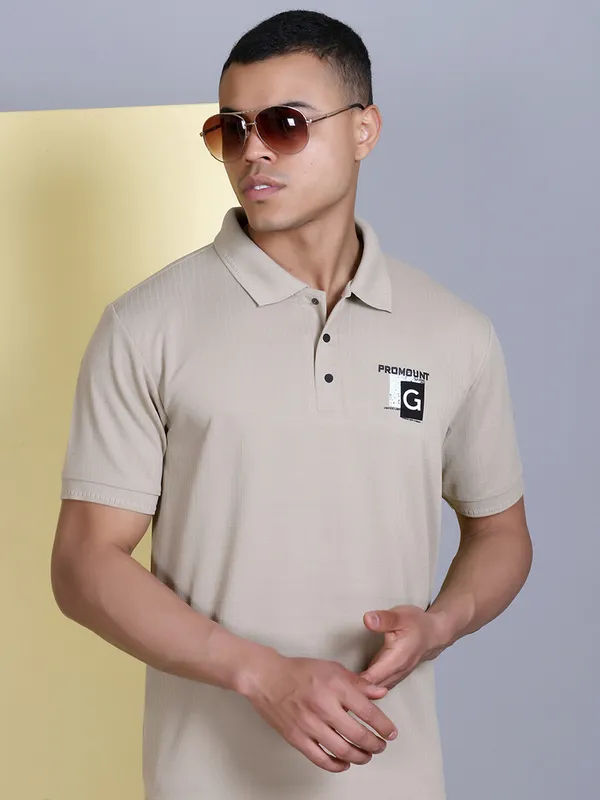 Beige_Polyester_Solid_T-Shirt_For_Men