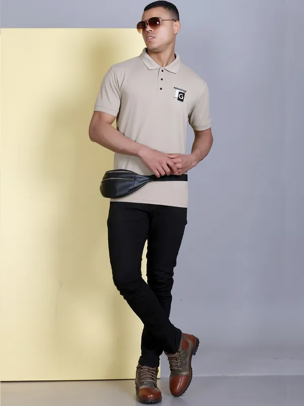 Beige_Polyester_Solid_T-Shirt_For_Men
