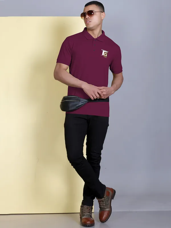 Maroon_Polyester_Solid_T-Shirt_For_Men