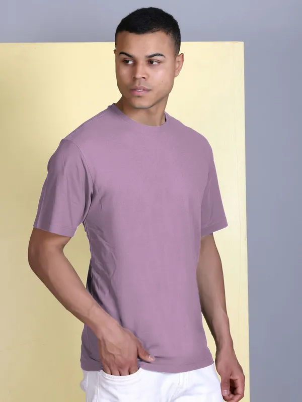 Pink_Polyester_Solid_T-Shirt_For_Men