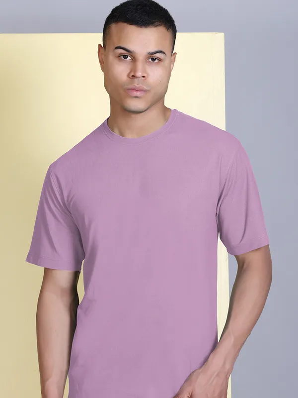 Pink_Polyester_Solid_T-Shirt_For_Men