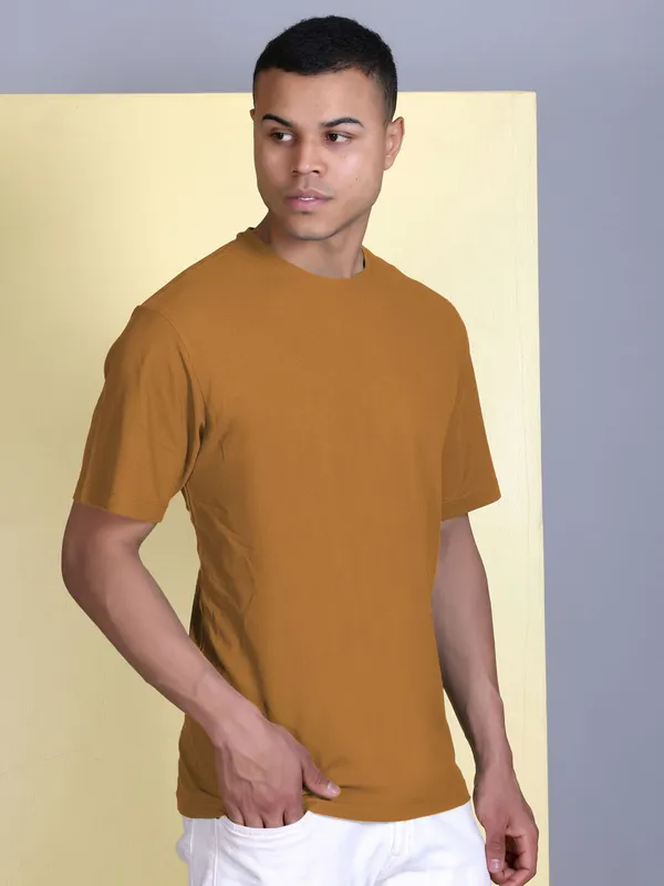 Brown_Polyester_Solid_T-Shirt_For_Men