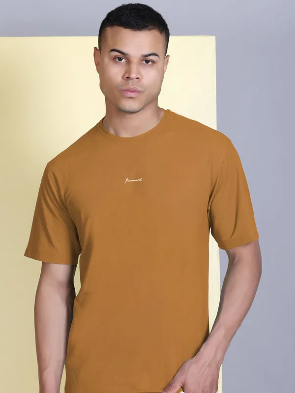 Brown_Polyester_Solid_T-Shirt_For_Men