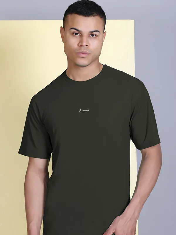 Dark_Green_Polyester_Solid_T-Shirt_For_Men