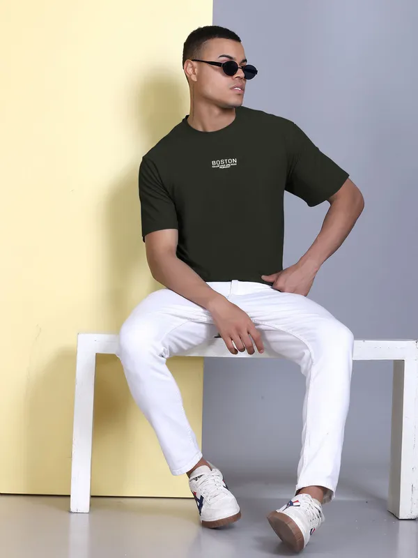 Dark_Green_Polyester_Solid_T-Shirt_For_Men