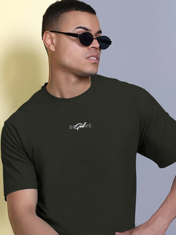 Dark_Green_Polyester_Solid_T-Shirt_For_Men
