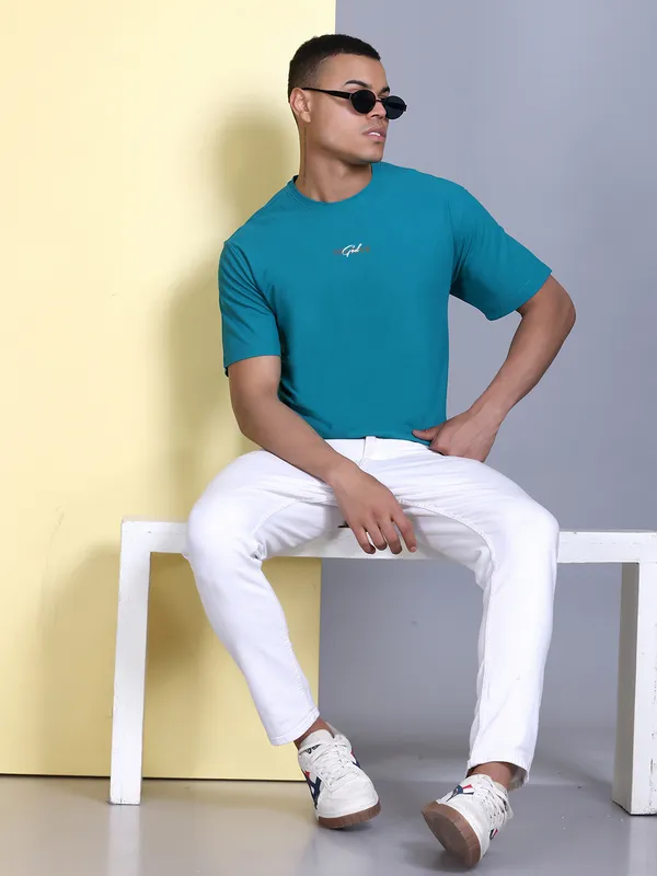 Light_Blue_Polyester_Solid_T-Shirt_For_Men