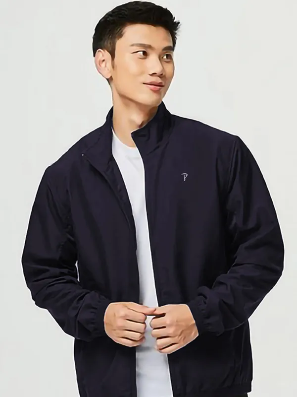 Dark_Blue_Polyester_Solid_Jacket_For_Men