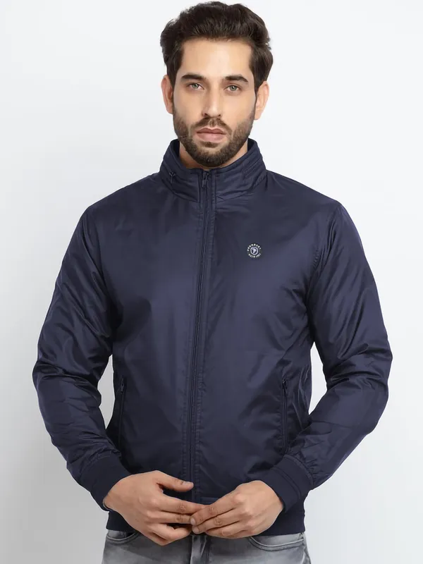 Dark_Blue_Polyester_Solid_Jacket_For_Men
