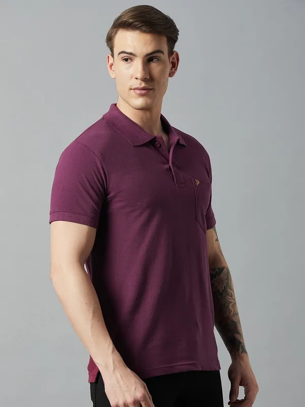 Purple_Cotton_Blend_Solid_T-Shirt_For_Men
