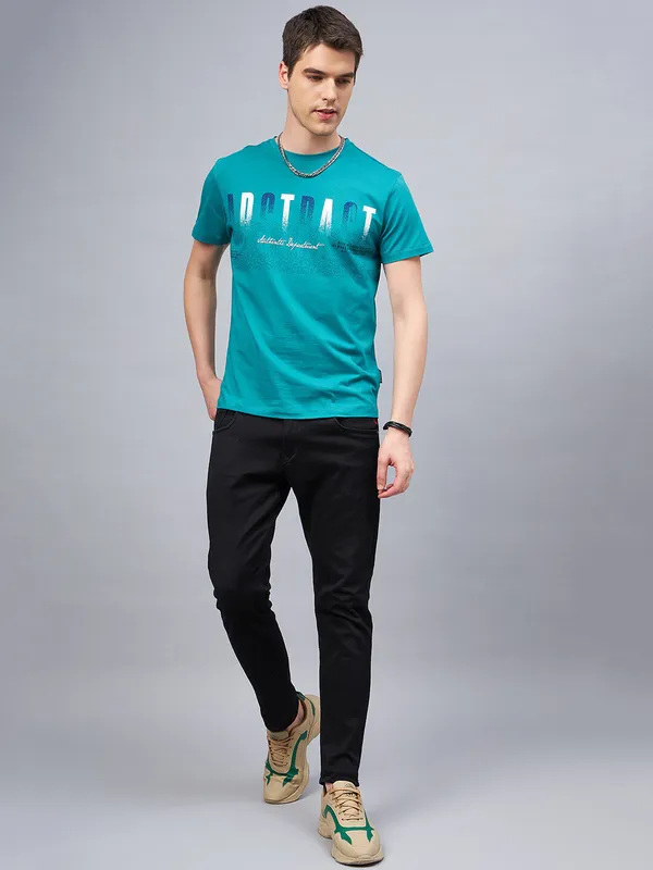 Dark_Green_Cotton_Blend_Printed_T-Shirt_For_Men