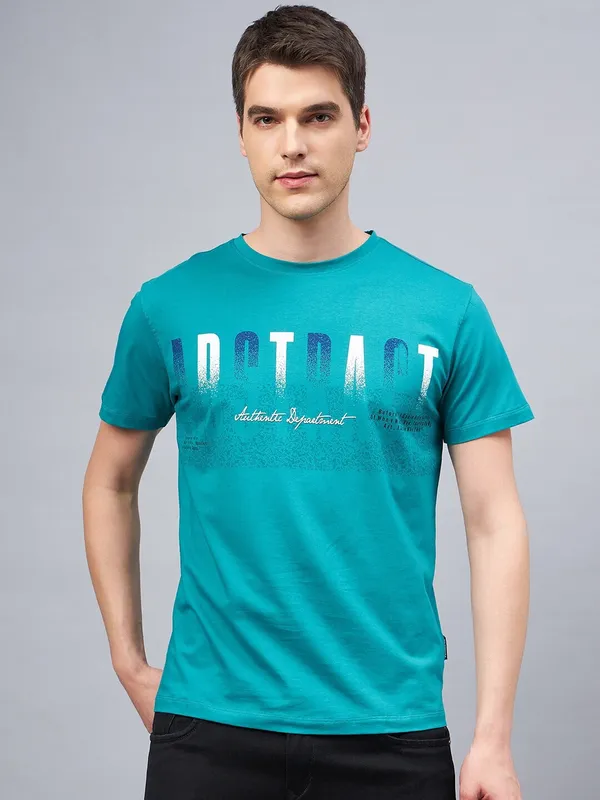 Dark_Green_Cotton_Blend_Printed_T-Shirt_For_Men