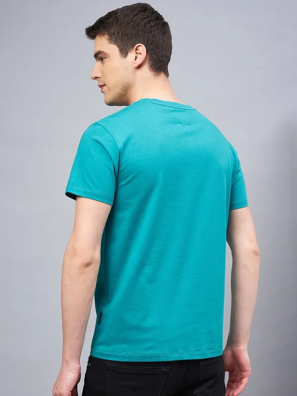 Dark_Green_Cotton_Blend_Printed_T-Shirt_For_Men