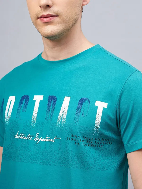 Dark_Green_Cotton_Blend_Printed_T-Shirt_For_Men