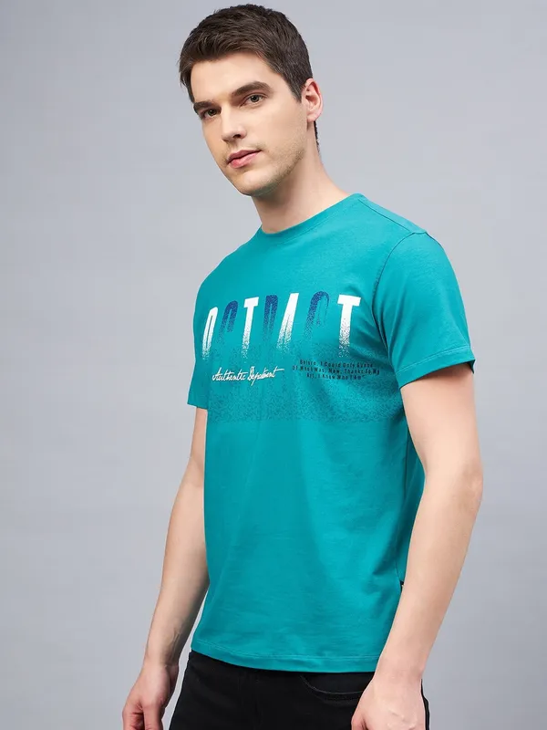 Dark_Green_Cotton_Blend_Printed_T-Shirt_For_Men