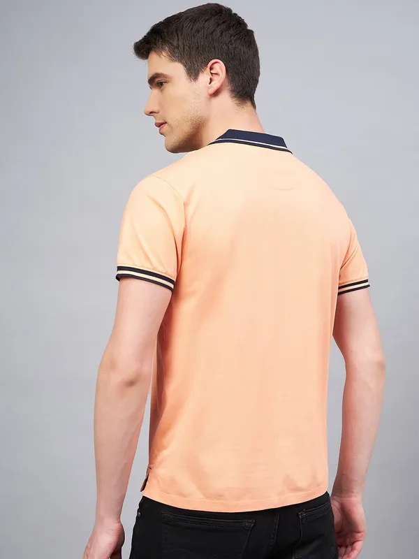 Peach_Cotton_Blend_Self_Design_T-Shirt_For_Men