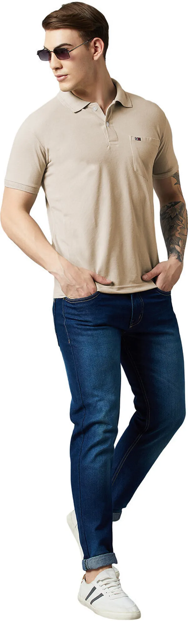 Beige_Cotton_Blend_Solid_T-Shirt_For_Men