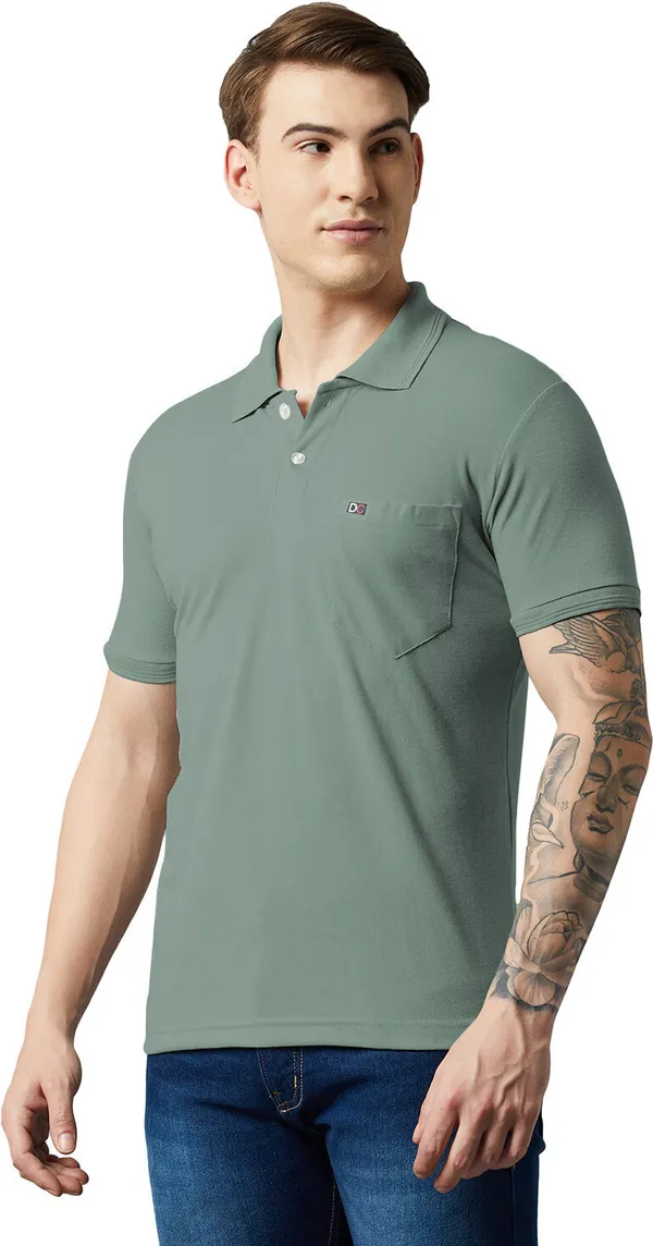 Light_Green_Cotton_Blend_Solid_T-Shirt_For_Men