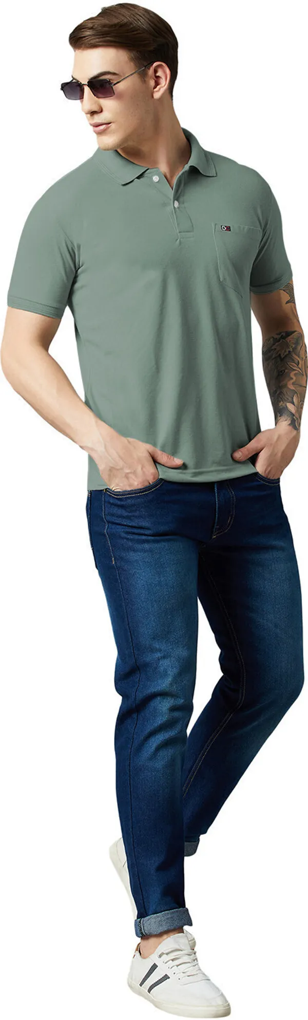 Light_Green_Cotton_Blend_Solid_T-Shirt_For_Men