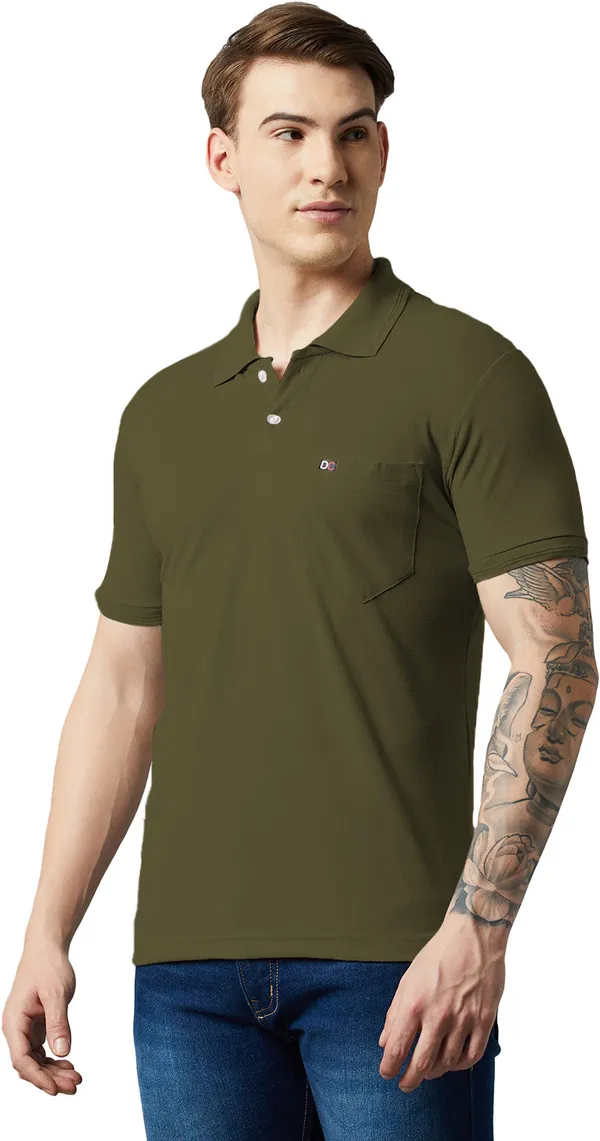 Green_Cotton_Blend_Solid_T-Shirt_For_Men