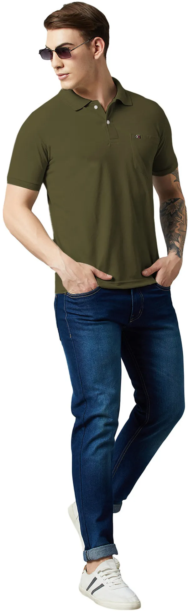 Green_Cotton_Blend_Solid_T-Shirt_For_Men