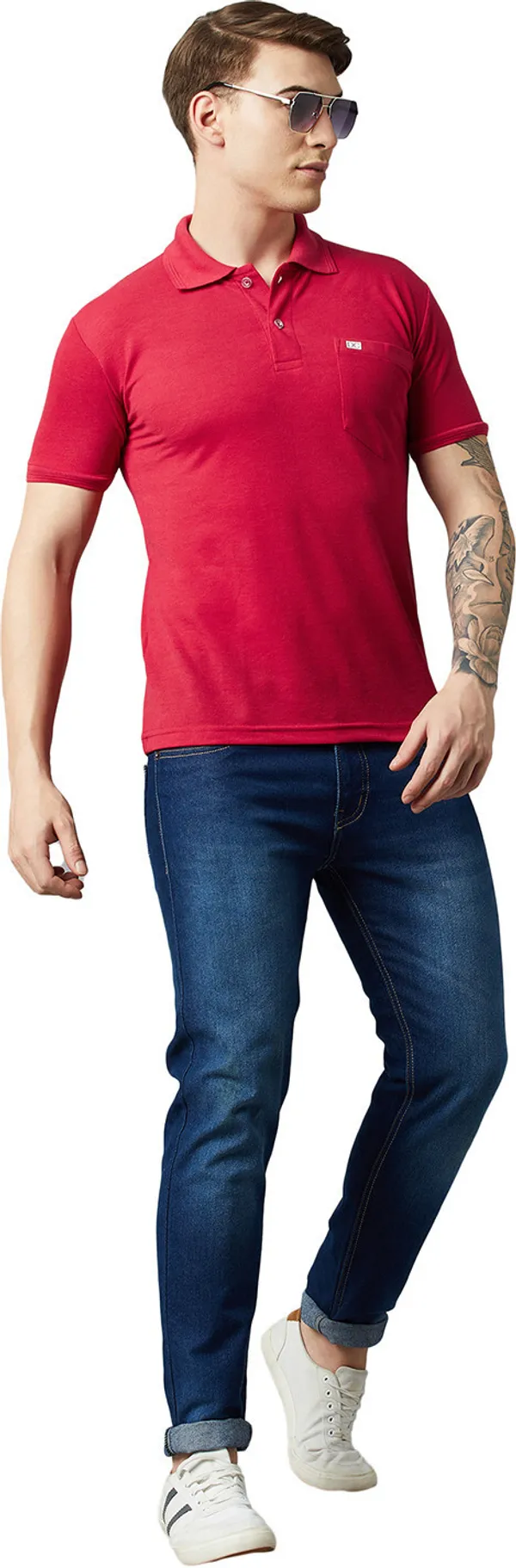 Red_Cotton_Blend_Solid_T-Shirt_For_Men