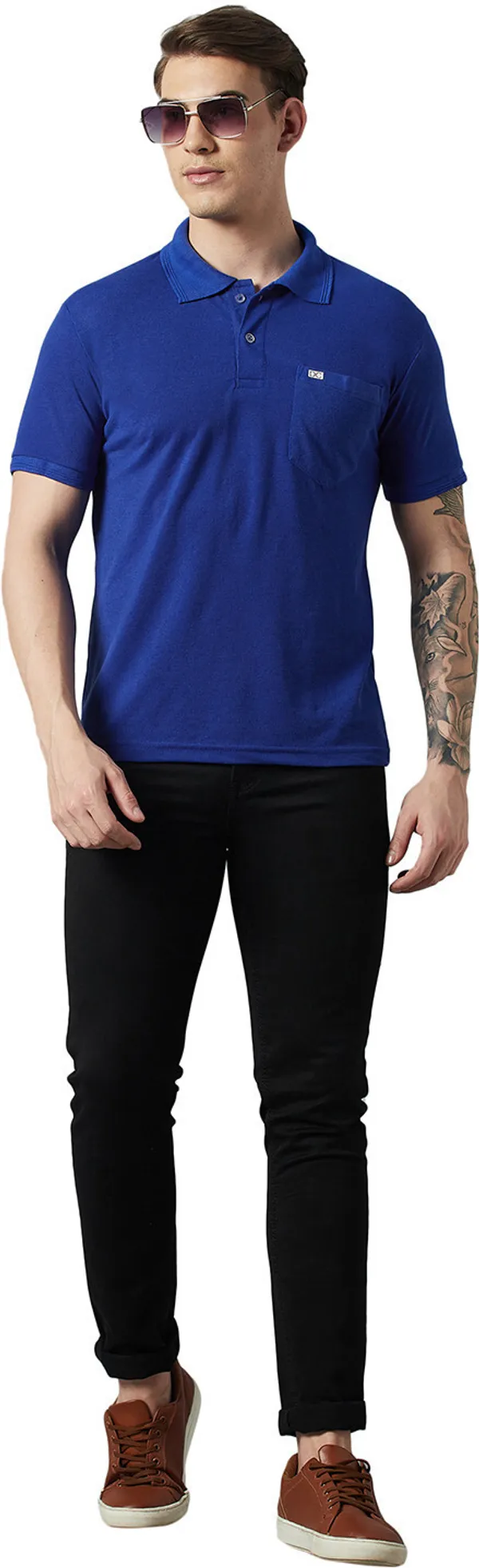 Blue_Cotton_Blend_Solid_T-Shirt_For_Men