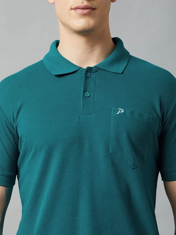 Light_Green_Cotton_Blend_Solid_T-Shirt_For_Men