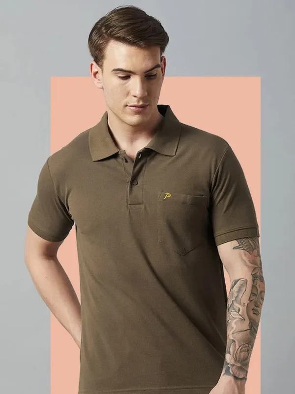 Dark_Green_Cotton_Blend_Solid_T-Shirt_For_Men