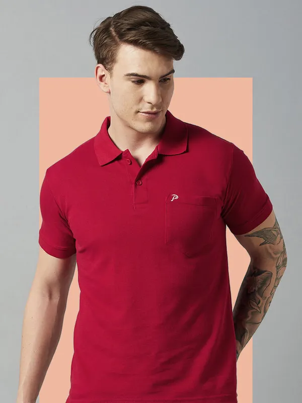 Red_Cotton_Blend_Solid_T-Shirt_For_Men