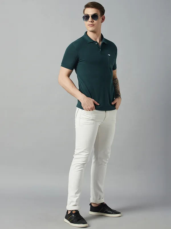 Dark_Green_Cotton_Blend_Solid_T-Shirt_For_Men