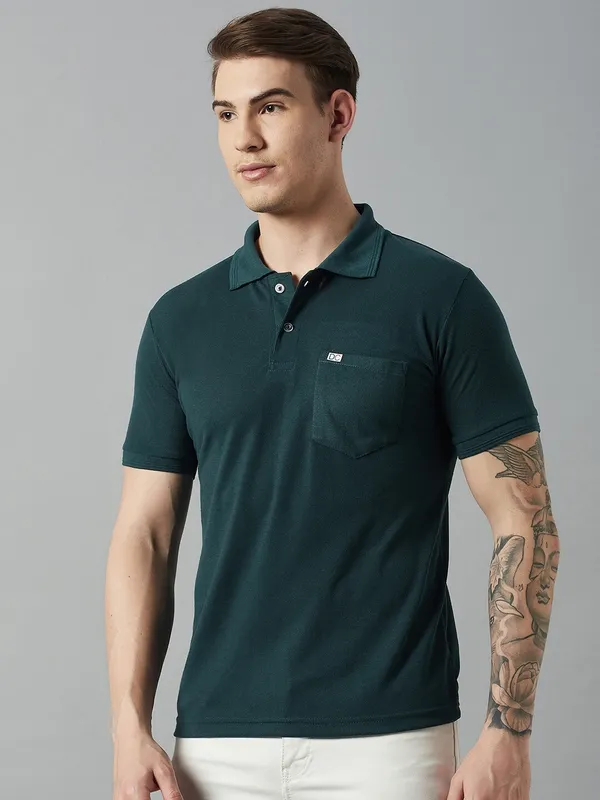 Dark_Green_Cotton_Blend_Solid_T-Shirt_For_Men