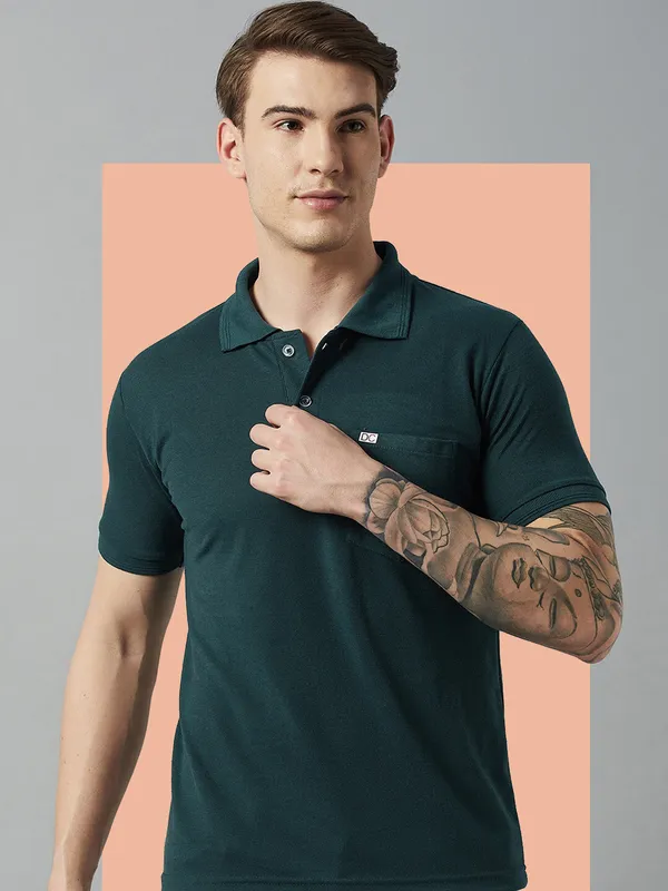 Dark_Green_Cotton_Blend_Solid_T-Shirt_For_Men