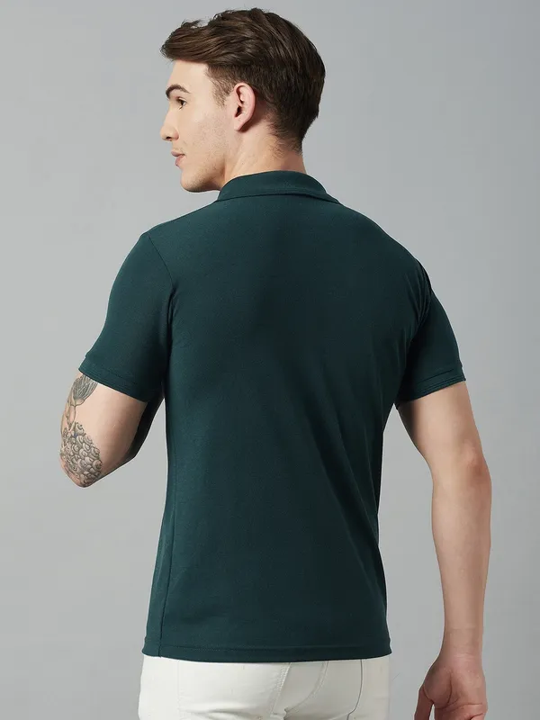 Dark_Green_Cotton_Blend_Solid_T-Shirt_For_Men