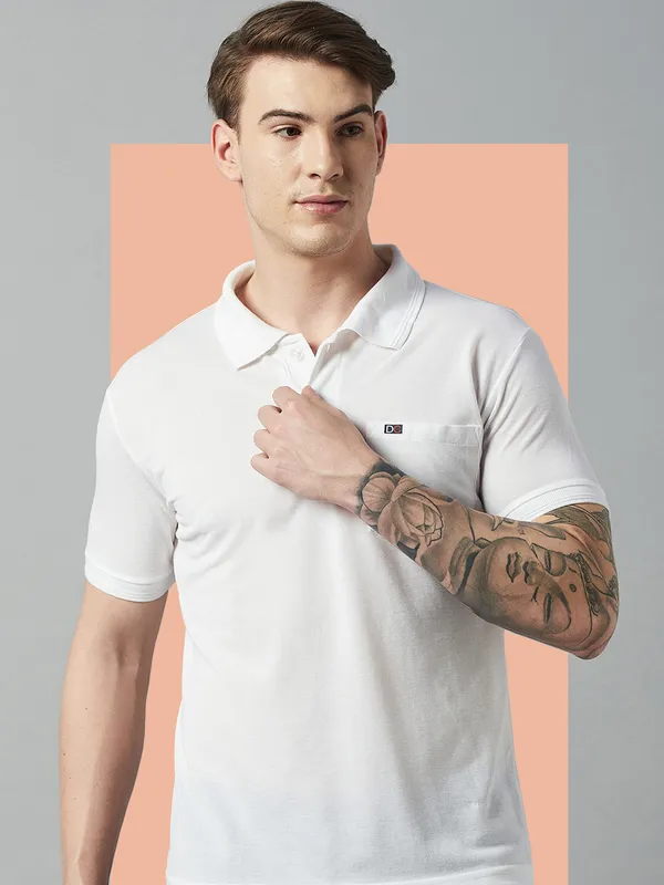White_Cotton_Blend_Solid_T-Shirt_For_Men