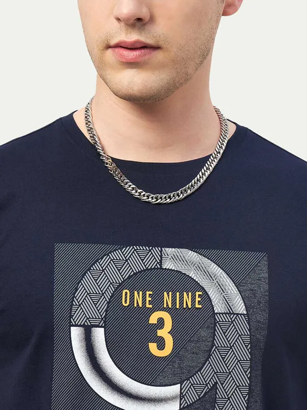 Navy_Blue_Cotton_Blend_Printed_T-Shirt_For_Men