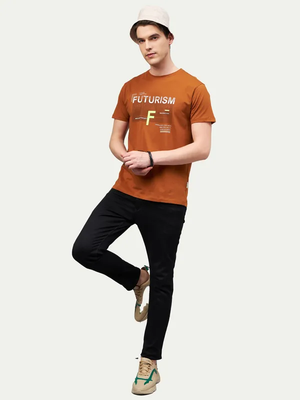 Brown_Cotton_Blend_Printed_T-Shirt_For_Men