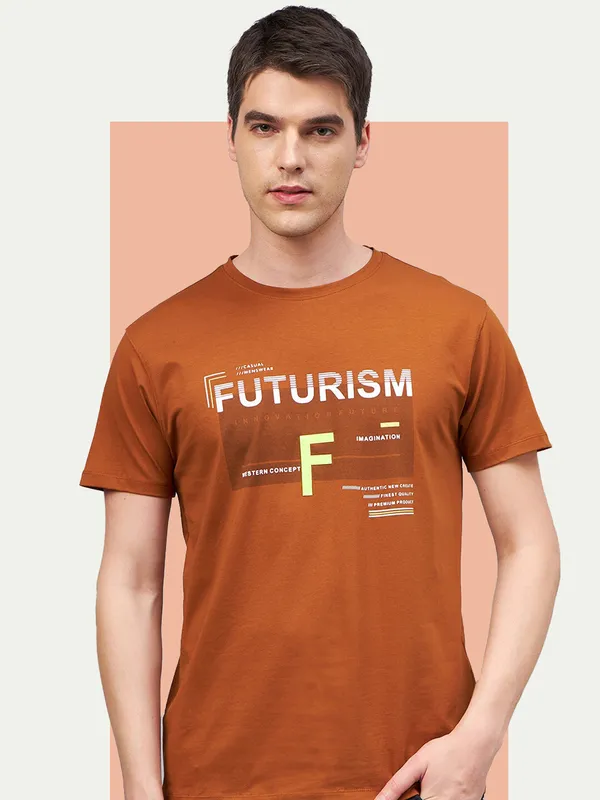 Brown_Cotton_Blend_Printed_T-Shirt_For_Men