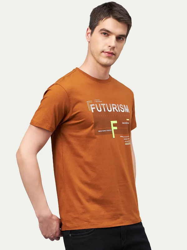 Brown_Cotton_Blend_Printed_T-Shirt_For_Men