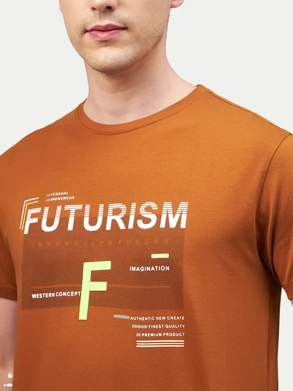 Brown_Cotton_Blend_Printed_T-Shirt_For_Men