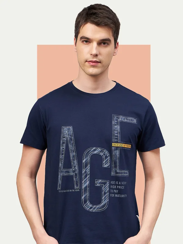 Navy_Blue_Cotton_Blend_Printed_T-Shirt_For_Men