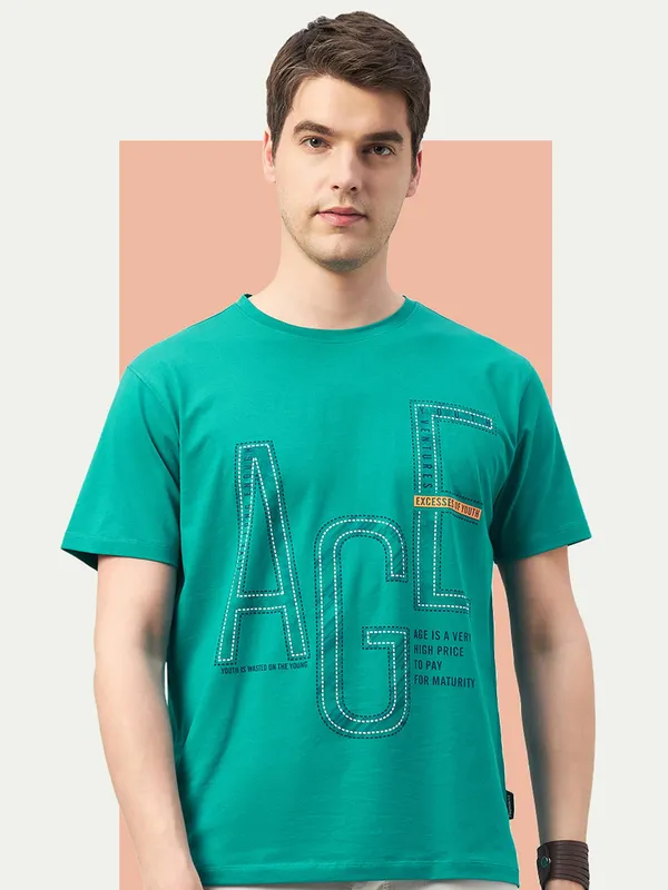 Light_Green_Cotton_Blend_Printed_T-Shirt_For_Men