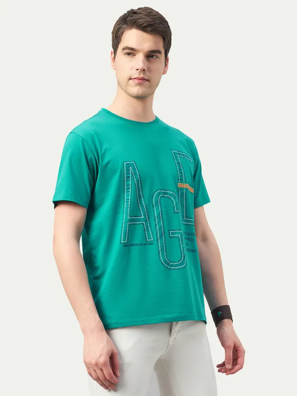 Light_Green_Cotton_Blend_Printed_T-Shirt_For_Men