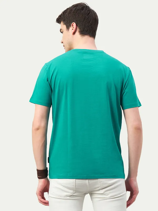 Light_Green_Cotton_Blend_Printed_T-Shirt_For_Men