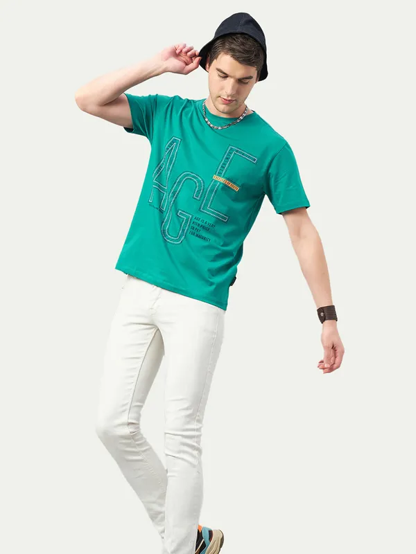 Light_Green_Cotton_Blend_Printed_T-Shirt_For_Men