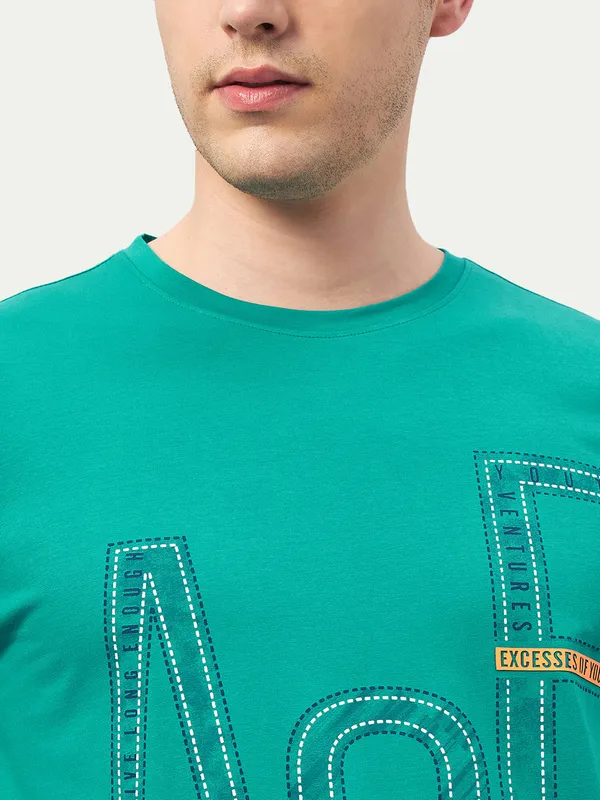Light_Green_Cotton_Blend_Printed_T-Shirt_For_Men