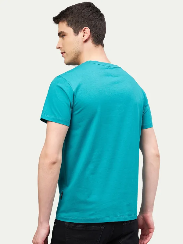 Light_Green_Cotton_Blend_Printed_T-Shirt_For_Men